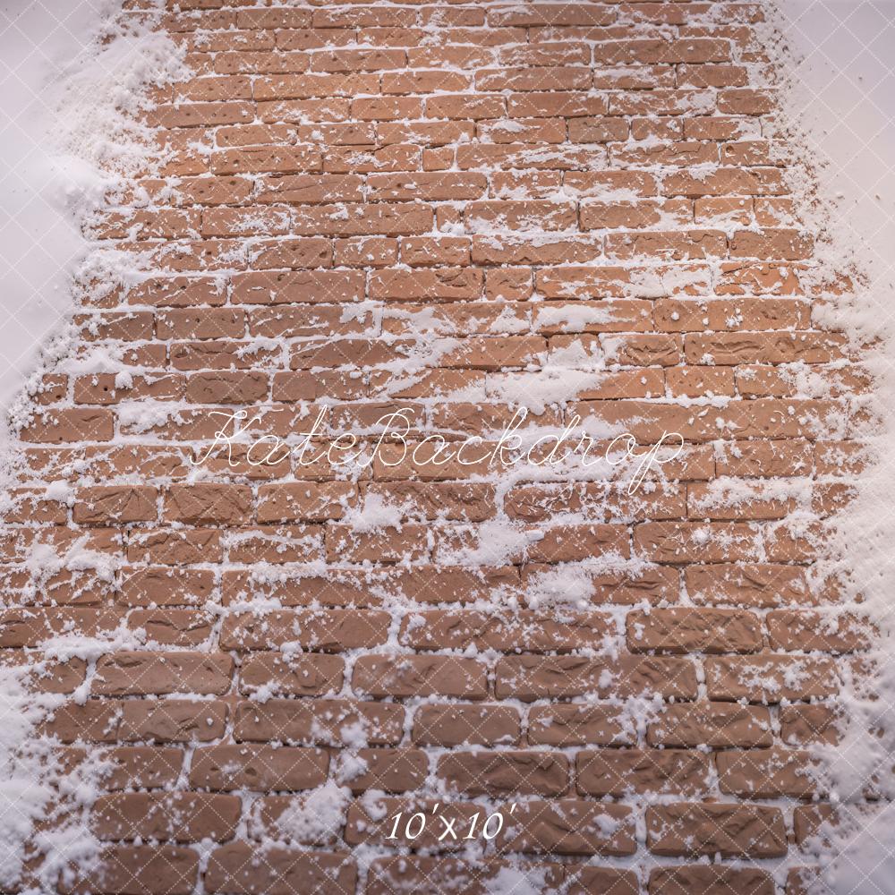 Kate Winter Snowy Brown Brick Floor Printed Backdrop Designed by Kate Image