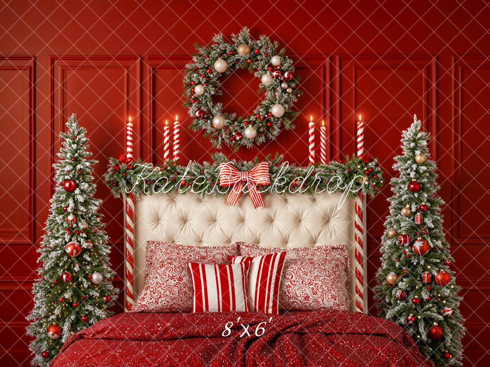 Kate Christmas Headboard Wreath Snowy Trees Red Bow Backdrop Designed by Emetselch
