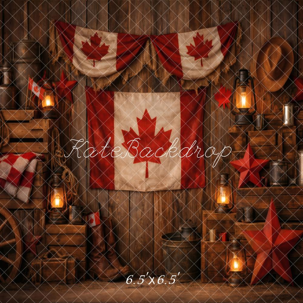 Kate Rustic Canadian Flag Lanterns Wood Crates Printed Backdrop Designed by Vertigo Productions