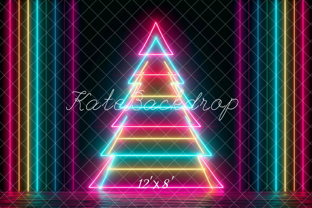 Kate Christmas Neon Tree Colorful Lines Printed Backdrop Designed by Angela Miller