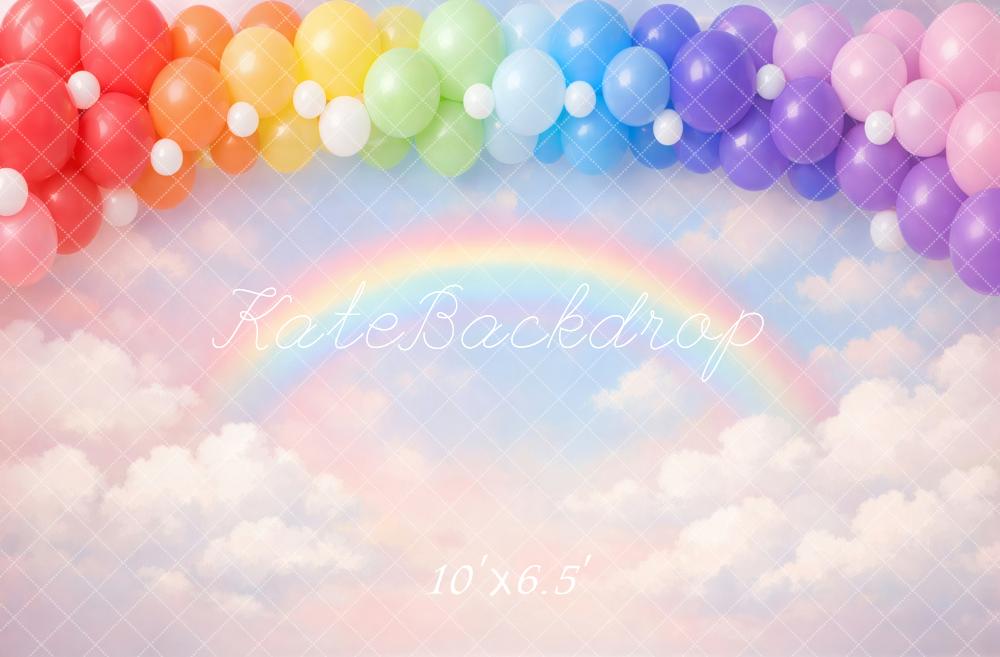 Kate Rainbow Balloon Arch Clouds Printed Backdrop Designed by Vertigo Productions