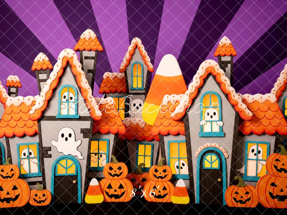 Kate Halloween Haunted Houses Ghosts Pumpkins Trick-or-Treat Backdrop Designed by Patty Roberts