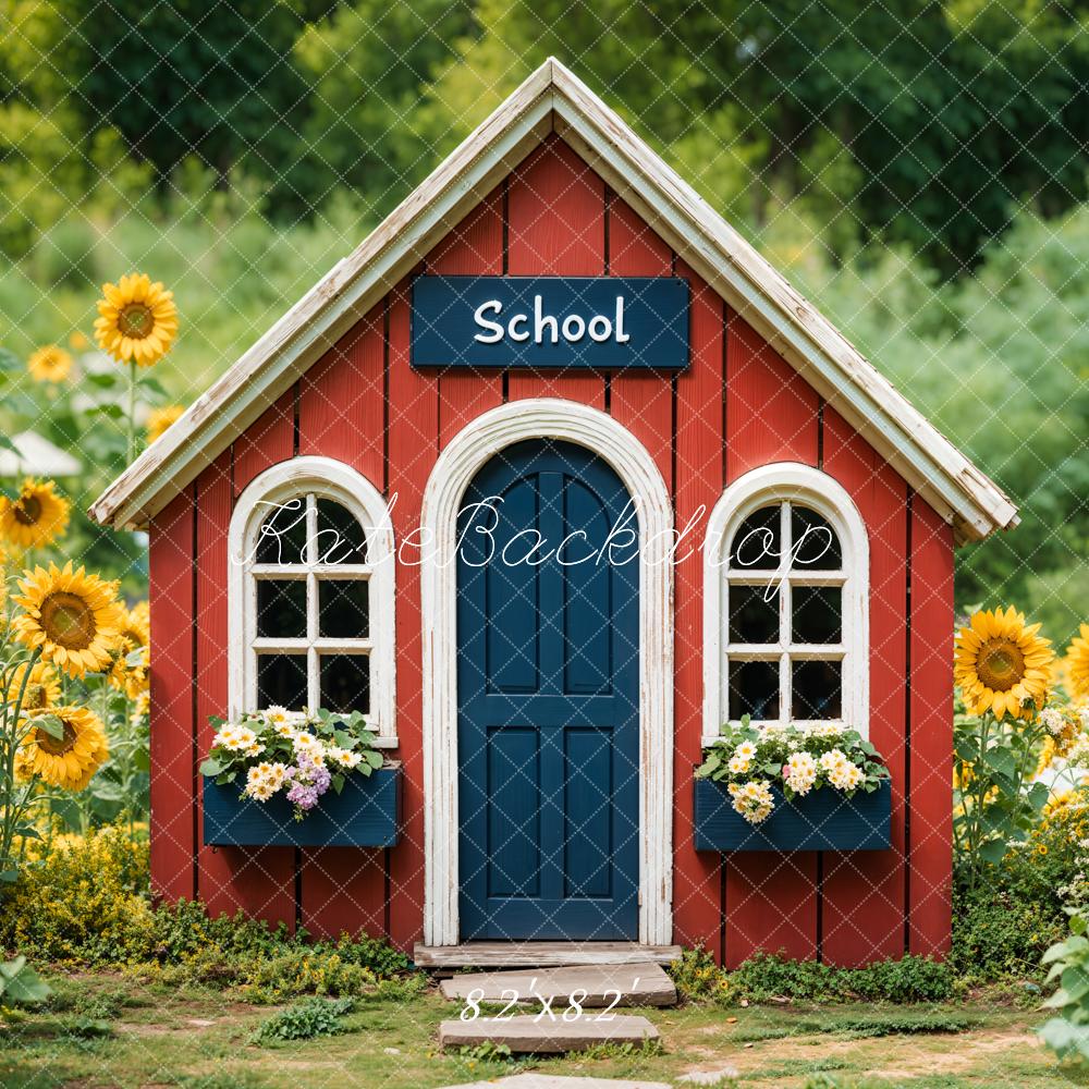 Terug naar School Rode Huis Zonnebloem Foto Achtergrond Designed by Emetselch