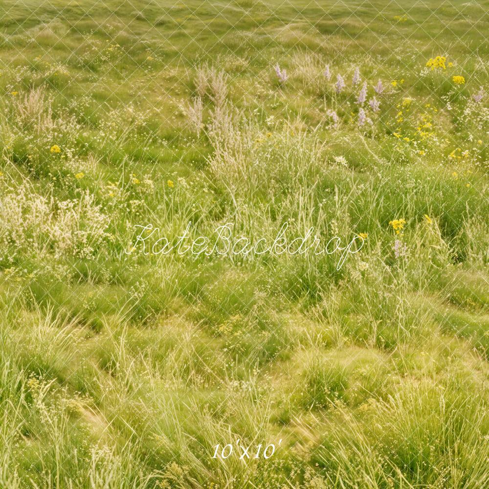 Kate Spring Light Green Meadow Grass Wildflowers Floor Backdrop Designed by Kate Image