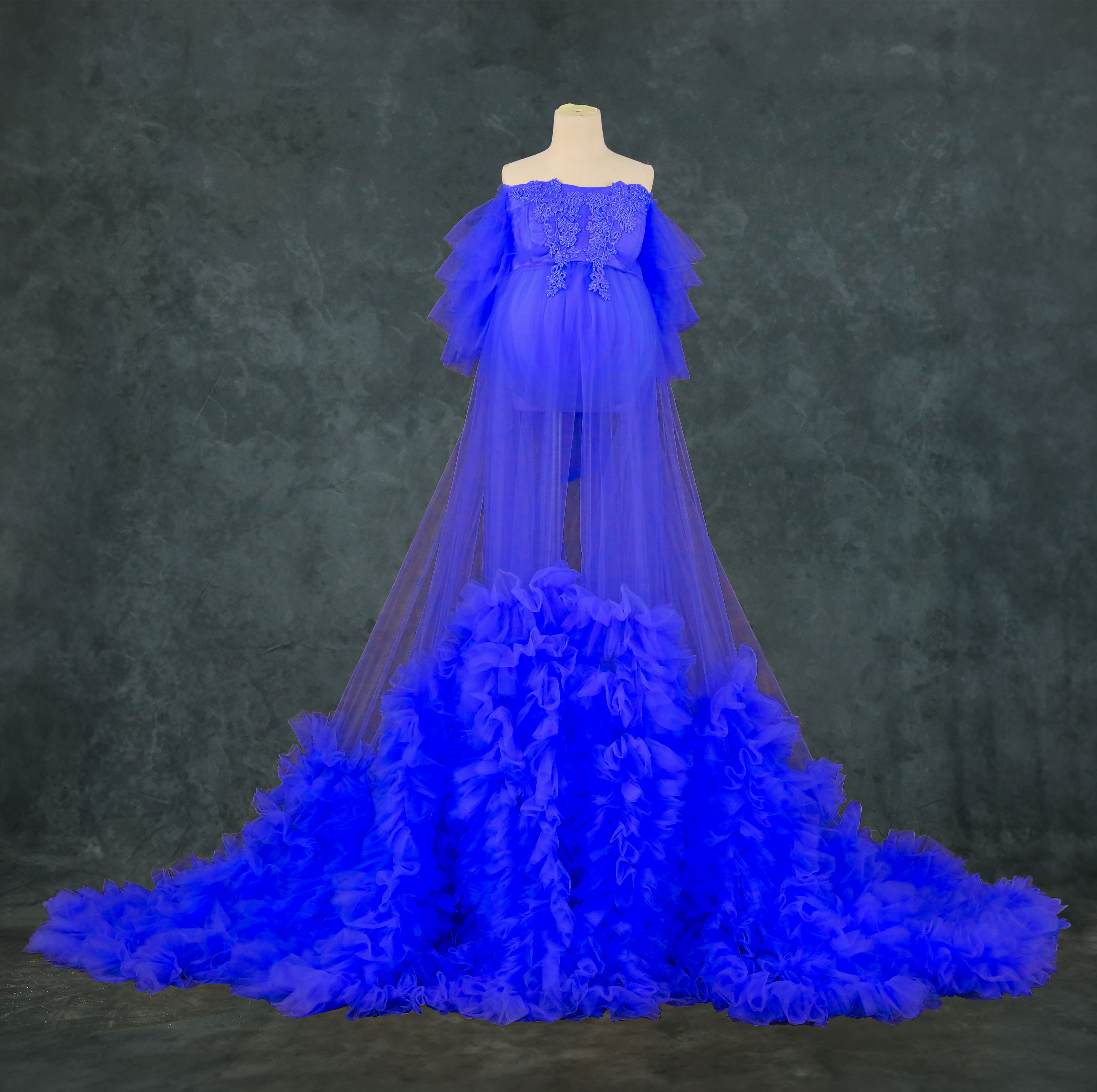 Mesh One Shoulder Trailing Multi Color Maternity Photoshoot Dress