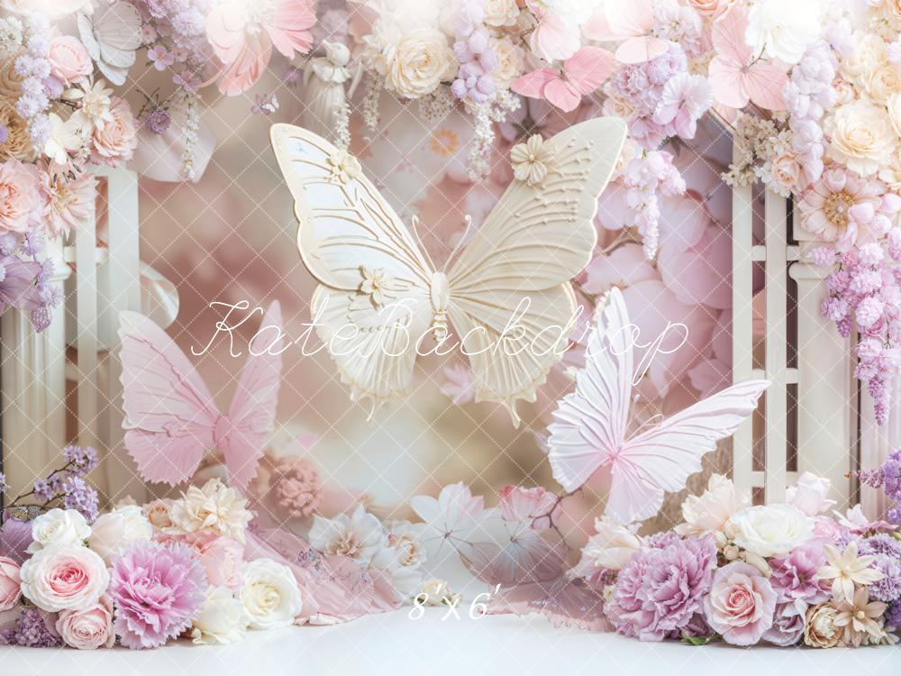 Kate Birthday Dreamy Butterfly Floral Pink Backdrop Designed by Emetselch