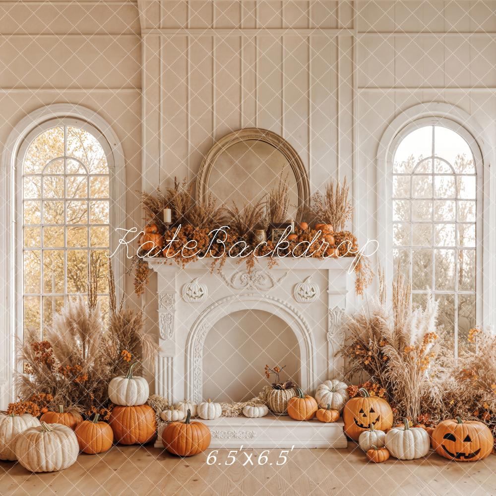 Kate Fall Boho Fireplace Pumpkin Harvest Backdrop Designed by Emetselch