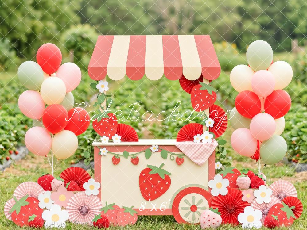 Kate Cake Smash Strawberry Sweet Cart Balloons Flowers Printed Backdrop Designed by Patty Roberts