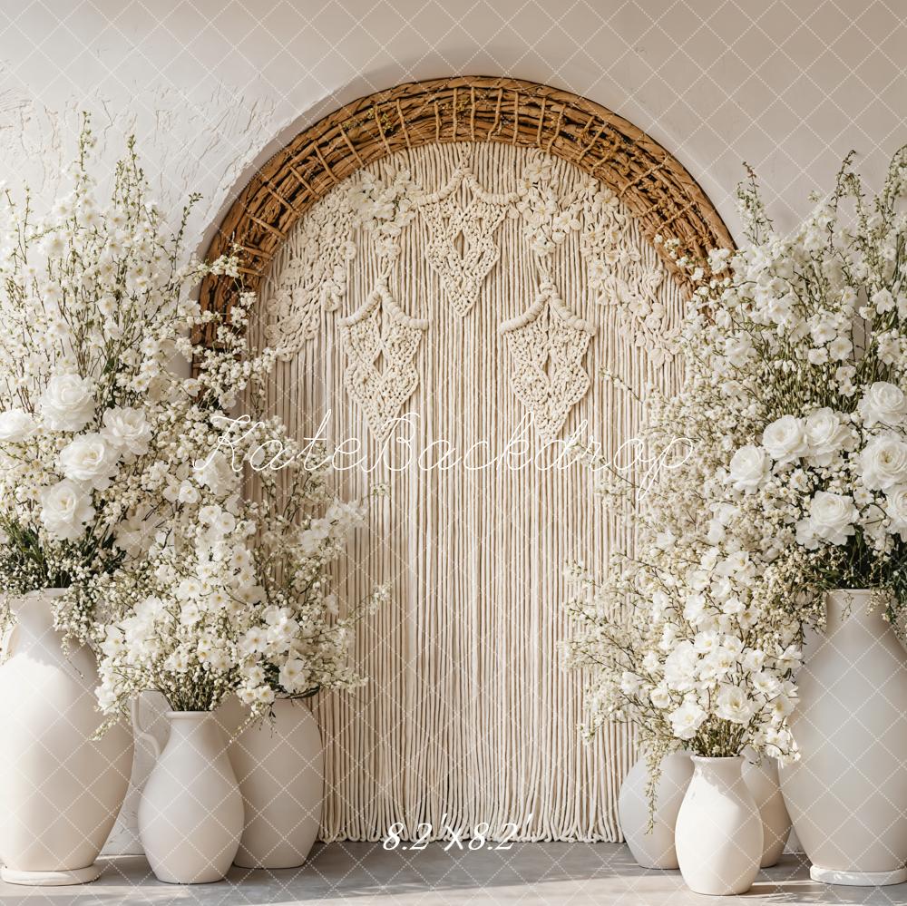 Boho Macrame Flower Vase Arch Foto Achtergrond Designed by Emetselch