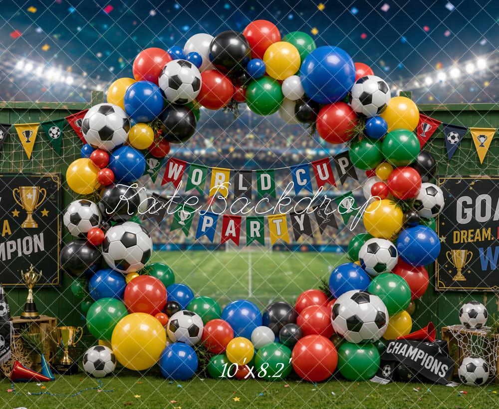 Kate Sports Soccer Balloon Arch Stadium Field Printed Backdrop Designed by Chain Photography