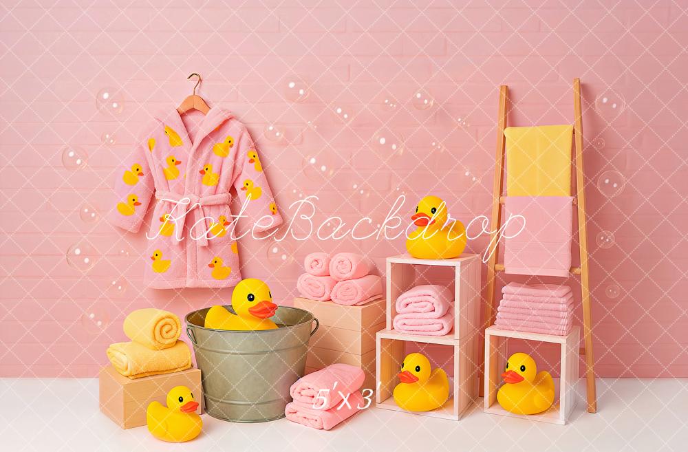 Kate Baby Shower Cake Smash Pink Duck Bath Printed Backdrop Designed by Ashley Paul