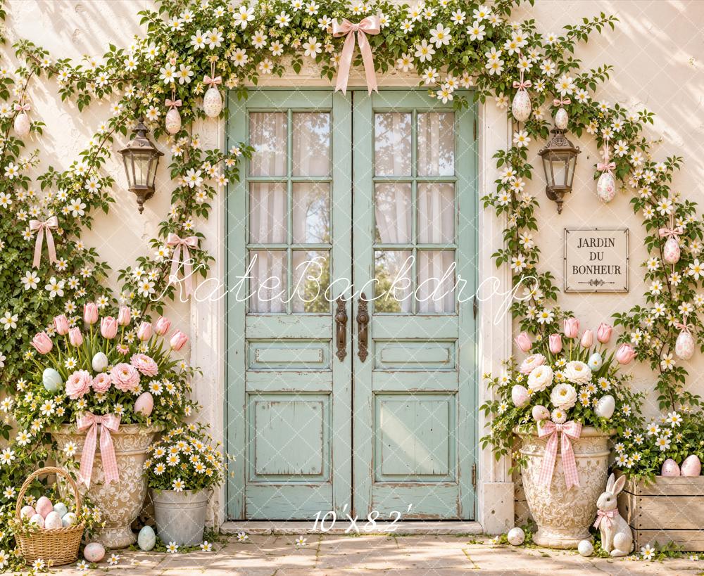 Kate Easter Flower Arch Doorway Bunny Tulips Ivy Printed Backdrop Designed by Emetselch