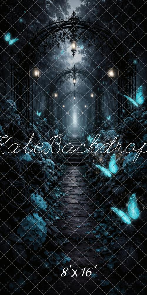 Kate Sweep Fairy Fantasy Forest Lantern Path with Blue Butterflies Printed Backdrop Designed by Vertigo Productions
