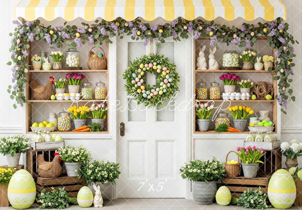 Kate Easter Bunny Flower Arch Candy Shelves Printed Backdrop Designed by Patty Roberts