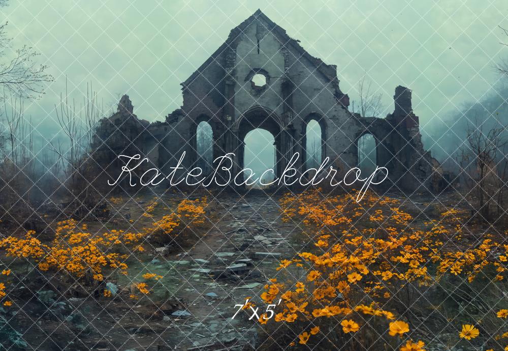 Kate Halloween Ruins Yellow Flowers Backdrop Designed by Emetselch