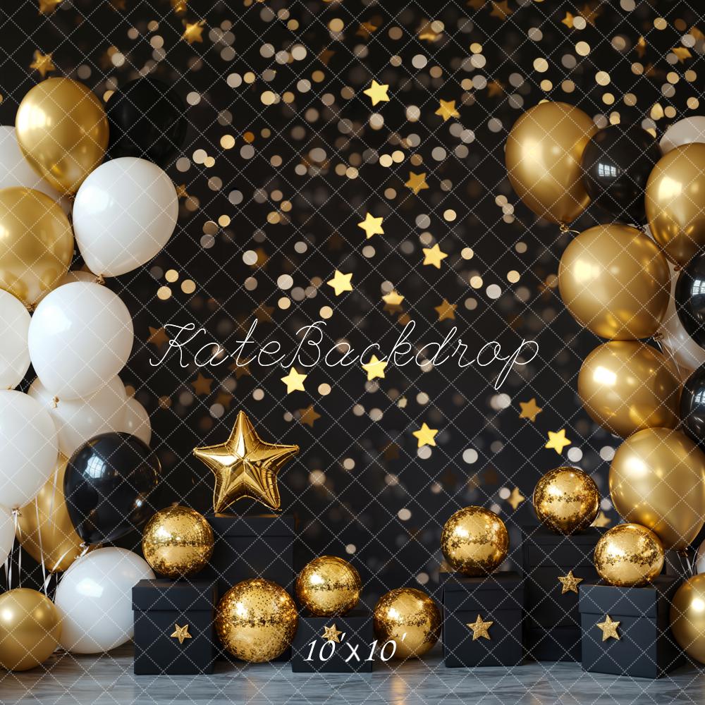 Kate Cake Smash Gold and Black Balloon Backdrop Designed by Emetselch