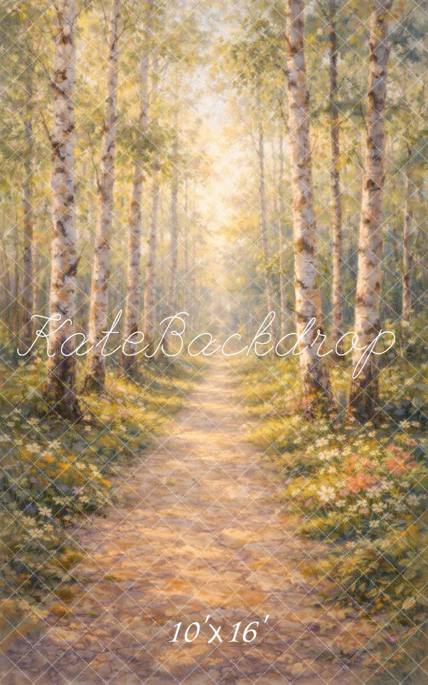 Kate Sweep Forest Birch Trees Sunlit Path Printed Backdrop Designed by Vertigo Productions