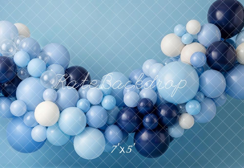 Kate Cake Smash Blue Balloon Garland Printed Backdrop Designed by Emetselch