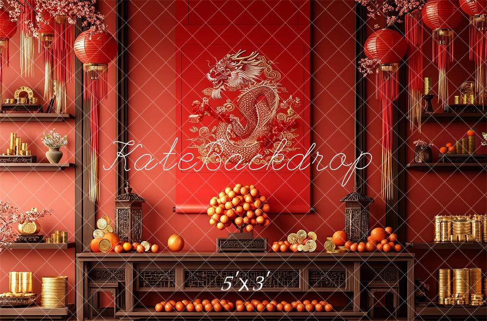 Fondo Rojo Dragón de Año Nuevo Lunar Diseñado por Mini MakeBelieve