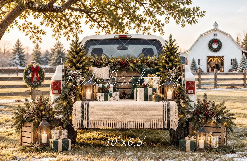 Kate Christmas Farm Vintage White Truck Gift Barn Printed Backdrop Designed by Emetselch