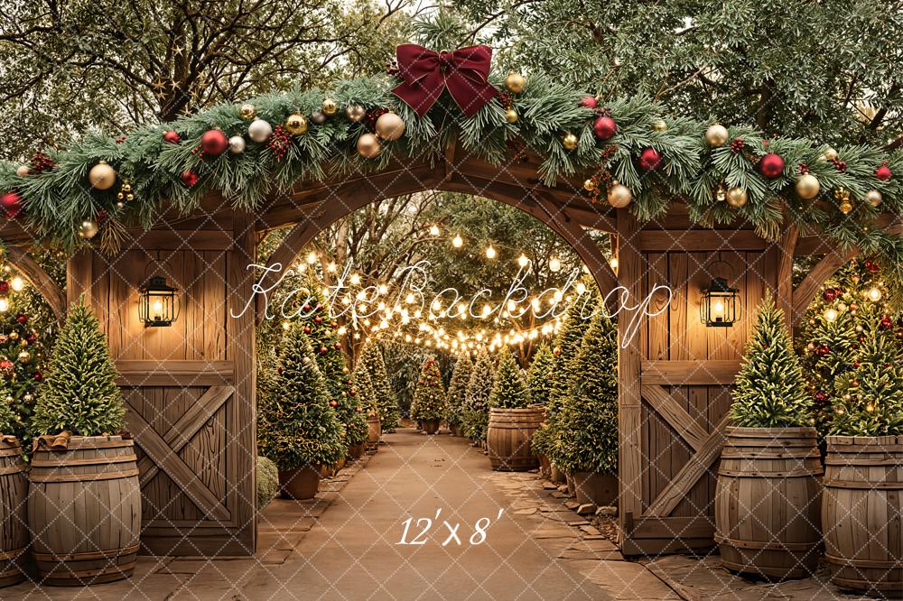 Kate Christmas Wooden Arch Garland Trees Pathway Lights Backdrop Designed by Emetselch