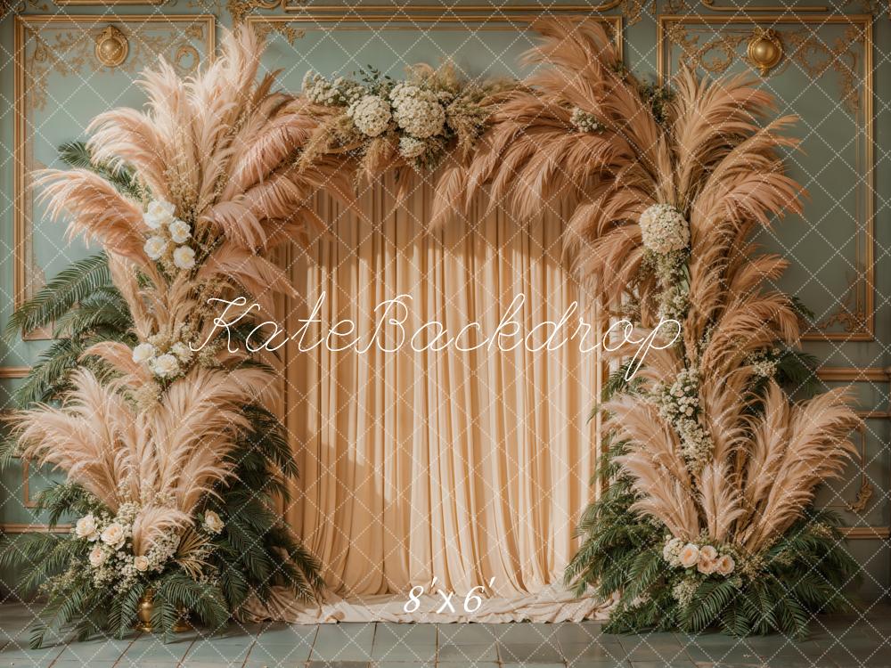 Boho Arch Pampas Grass Curtains Foto Achtergrond Designed by Kate Image