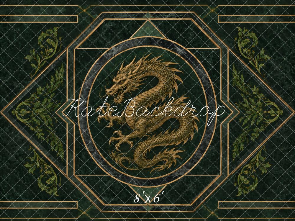 Kate Dark Green Dragon Art Deco Geometric Printed Backdrop Designed by Vertigo Productions