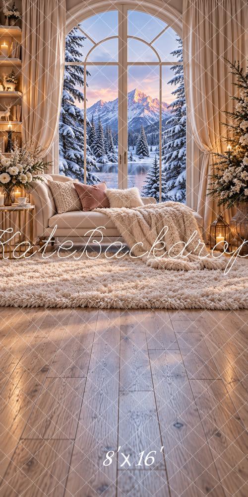 Kate Sweep Winter Beige Mountain Window Printed Backdrop Designed by Vertigo Productions