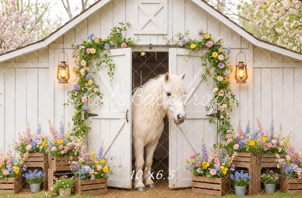 Kate Spring White Barn Horse Flower Arch Backdrop Designed by Emetselch