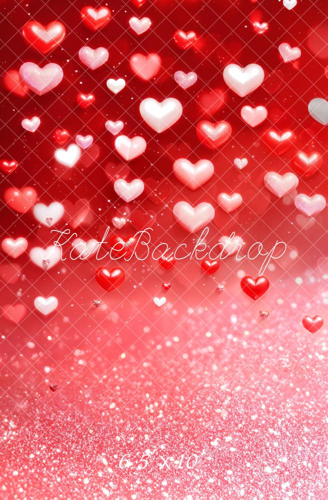 Kate Valentines Red Hearts Glitter Bokeh Backdrop Designed by Emetselch