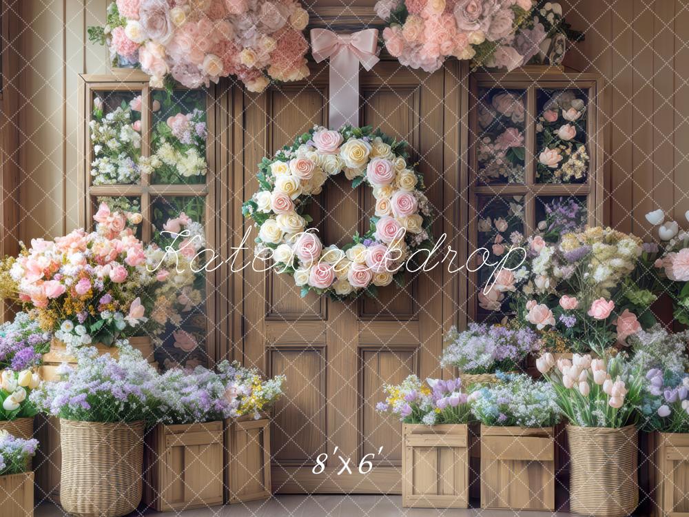 Rustic Spring Interior Floral Wreath Foto Achtergrond Designed by Mini MakeBelieve