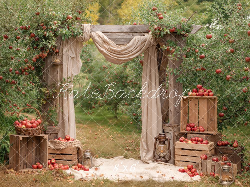 Kate Fall Apple Orchard Wooden Arch Crates Printed Backdrop Designed by Emetselch