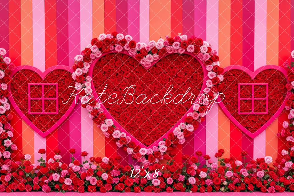 Kate Valentine's Day Heart Roses Striped Wall Backdrop Designed by Patty Roberts