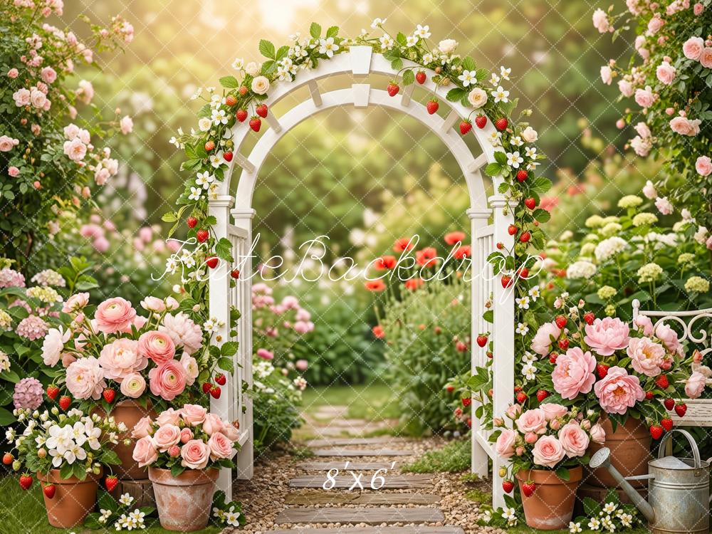 Kate Flower Arch Strawberry Rose Garden Printed Backdrop Designed by Patty Roberts