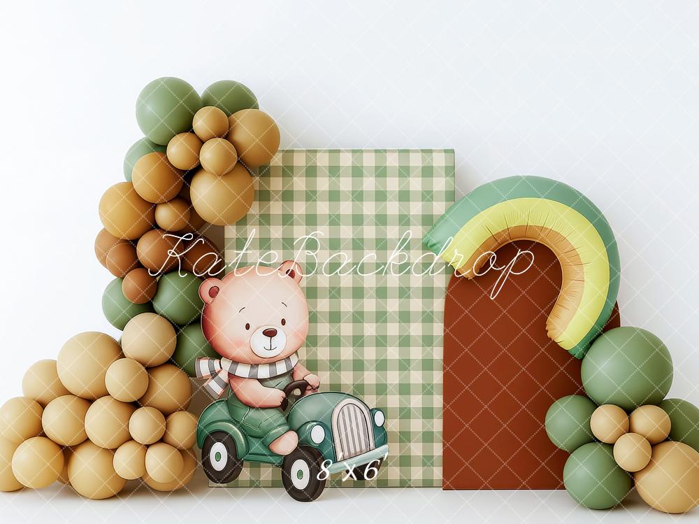 Smash Cake de Avocado Bear con Arco de Globos Fondo Diseñado por Patty Roberts
