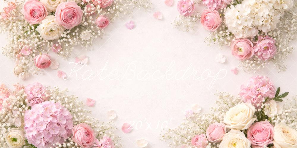 Kate Newborn Pink and White Floral Border Printed Backdrop Designed by Megan Leigh Photography