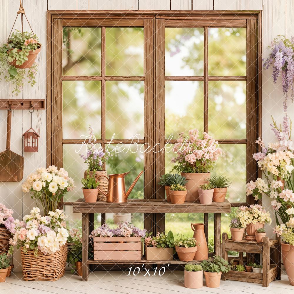 Kate Spring Rustic Window Flower Pots Garden Backdrop Designed by Emetselch