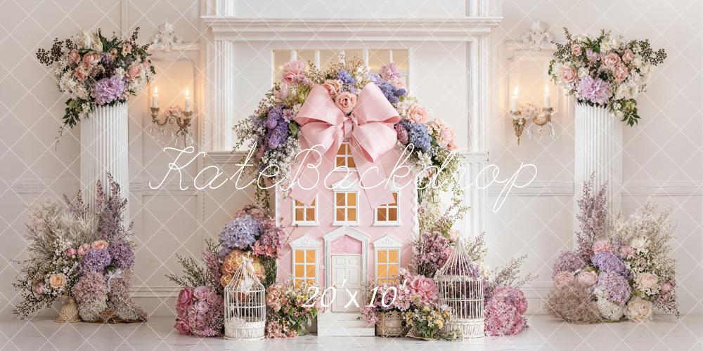 Kate Spring Pink House Flower Arch Birdcage Backdrop Designed by Emetselch