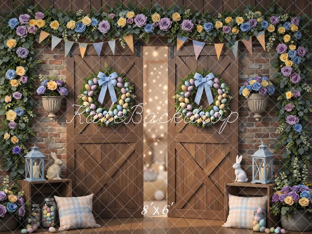 Kate Easter Bunny Pastel Flower Arch Barn Door Backdrop Designed by Mini MakeBelieve