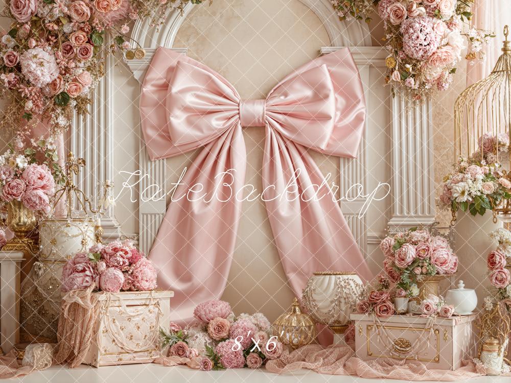 Kate Pink Bow Floral Arch Birdcage Printed Backdrop Designed by Emetselch