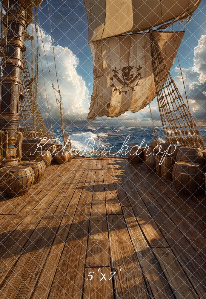 Kate Pirate Ship Deck Ocean Barrels Sails Backdrop Designed by Chain Photography