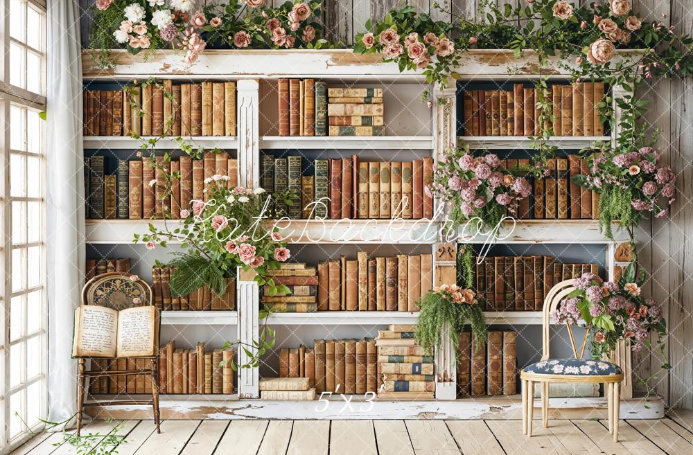 Kate Spring Flower Arch Vintage Bookshelf Backdrop Designed by Emetselch