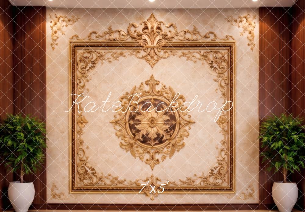 Kate Vintage Wall Ornate Gold with Plants Printed Backdrop Designed by Vertigo Productions