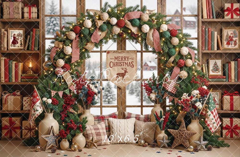 Kate Christmas Flower Arch Bookshelf Window Pillows Printed Backdrop Designed by Emetselch