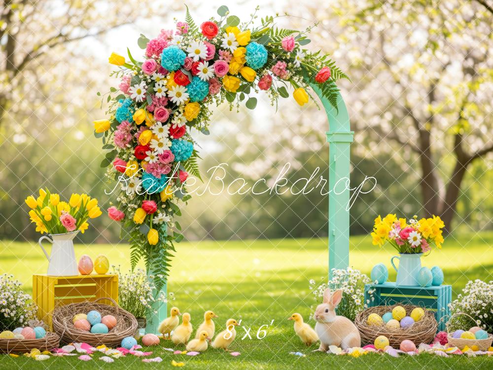 Kate Easter Bunny Flower Arch Colorful Eggs Spring Backdrop Designed by Patty Roberts