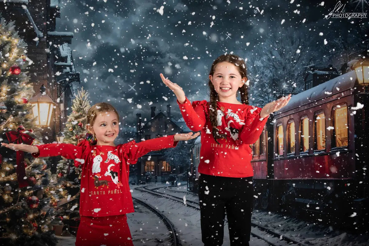 Kate Winter Christmas Tree Polar Train Backdrop Designed by Emetselch