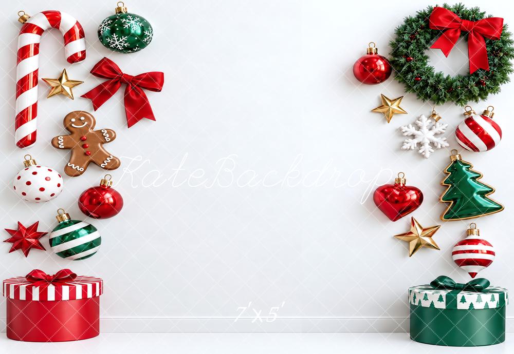 Kate Christmas Candycane Ornaments Wreath Gingerbread Printed Backdrop Designed by Vertigo Productions