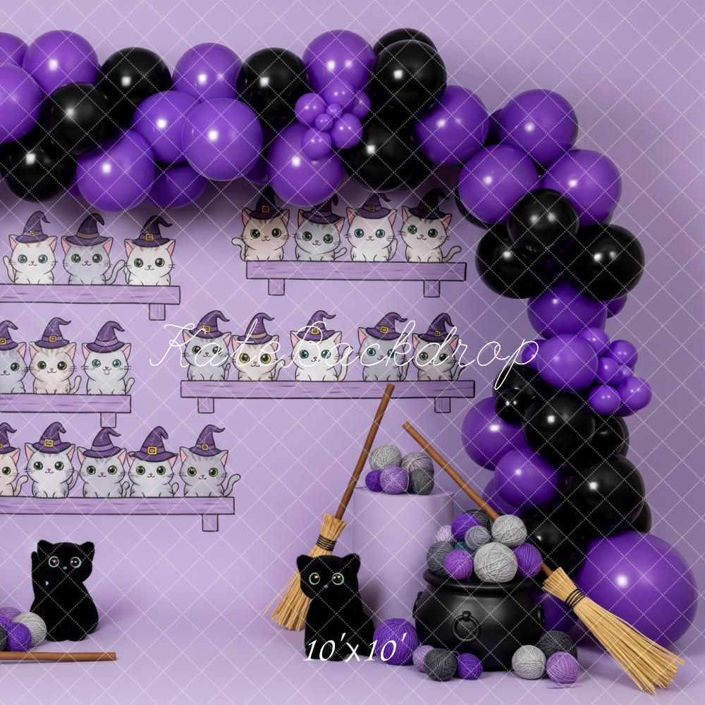 Kate Halloween Cake Smash Cat Witch Hats Balloons Brooms Backdrop Designed by Patty Roberts