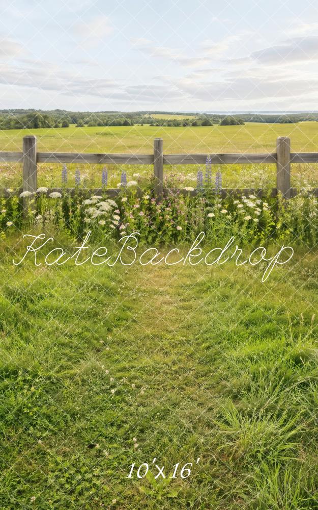 Kate Sweep Summer Meadow Wildflowers Wooden Fence Printed Backdrop Designed by Vertigo Productions