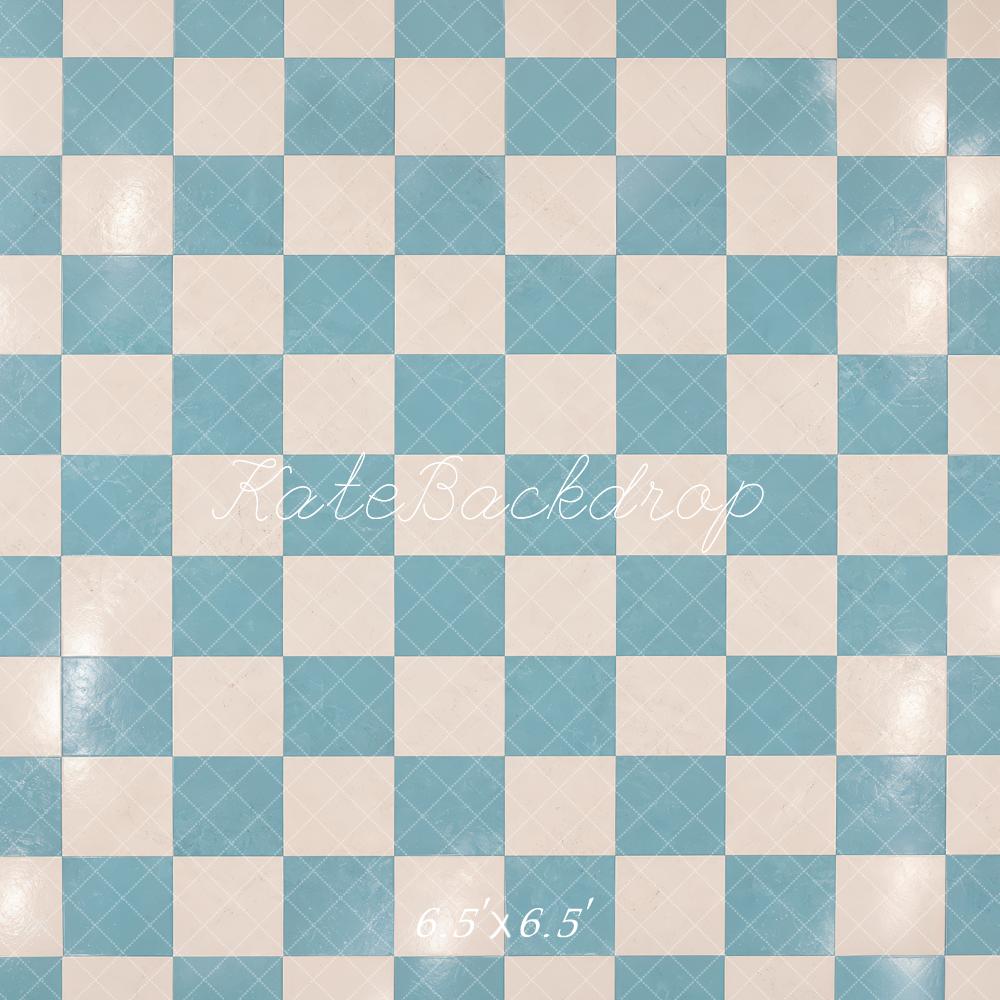 Kate Blue Cream Checkerboard Floor Printed Backdrop Designed by Laura Bybee